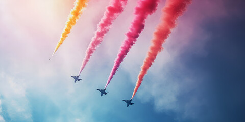 Airshow, Red Arrows  fly over the sky - obrazy, fototapety, plakaty