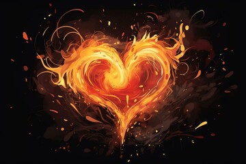 Illustration of a fiery heart. Generative AI