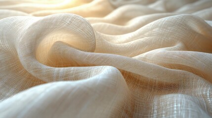 Wavy warm toned soft white silk fabric background. The luxurious fabric texture is very realistic and detailed. - obrazy, fototapety, plakaty