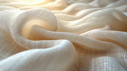 Foto auf Acrylglas Wavy warm toned soft white silk fabric background. The luxurious fabric texture is very realistic and detailed. © pengedarseni