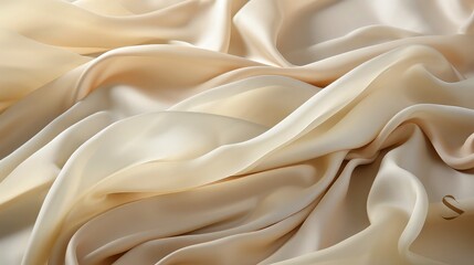 Wavy warm toned soft white silk fabric background. The luxurious fabric texture is very realistic and detailed.