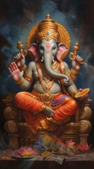 Fototapeta premium A Ganesha Oil Painting The full picture is straightforward. Abstract background. Sharp lines.
