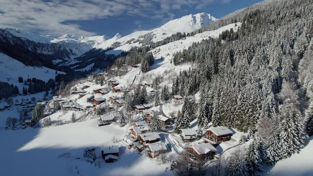 Saalbach Hinterglemm Resort Is A Town In the Alps Mountains In Austria. Aerial Drone Shot