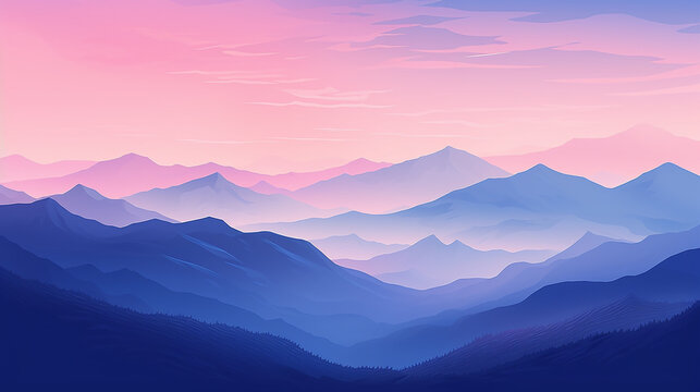 A flat illustration featuring a simple serene mountain