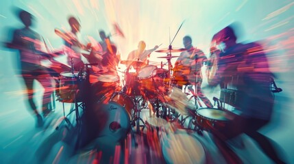 In a blur of motion and intensity a group of percussionists unleash their energy through a mesmerizing display of precision and coordination