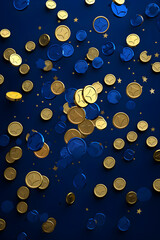 Golden Euro Currency Symbols Against a Deep Blue Background Representing Financial Concepts