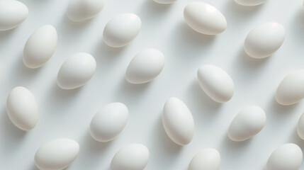 minimal top view of eggs on a white Easter background 