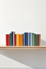 A book pile close up on a study desk. Front view pile book. Stack of colorful books on study table