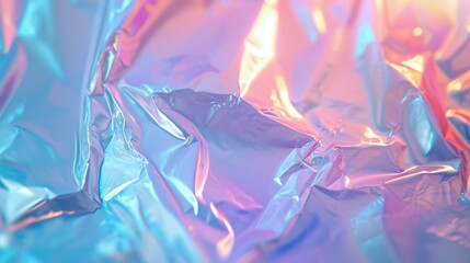 Obraz premium Abstract holographic foil background with pastel colors, designed as a soft template. This seamless and trendy backdrop features a colorful wave rainbow
