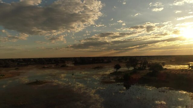 Sunset, aerial view, Okawango Delta, Botswana, Africa