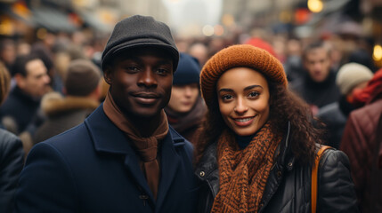 Fototapeta premium Black couple with impeccable fashion sense - sunglasses - street - protest - March - parade - close-up shot - tourist - crowd 