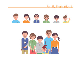 笑顔の家族　上半身とアイコン