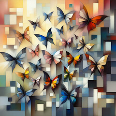 cubist style background with butterflies - obrazy, fototapety, plakaty