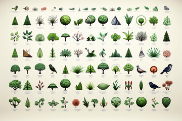 Nature Tree Animals Ecology Icons. Generated AI