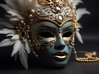 Regal Opulence in teal and gold mask.