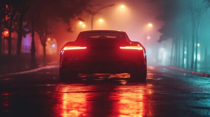 Rear view of a modern and luxurious sports car - obrazy, fototapety, plakaty