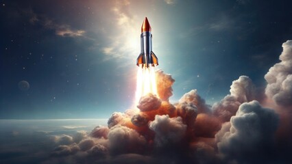 A striking visual of a rocket soaring through the sky, representing the endless possibilities for growth and achievement for a startup business.