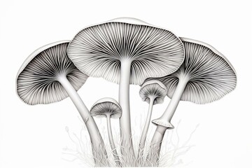 Spore print of psilocybin mushroom on white. Generative AI