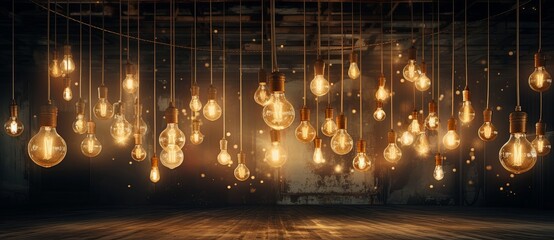 large light bulbs and string with a metal pole - obrazy, fototapety, plakaty