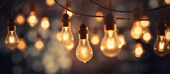 large light bulbs and string with a metal pole - obrazy, fototapety, plakaty
