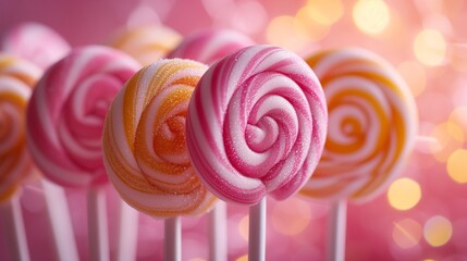 Close-up shots of a vibrant and colorful display of lollipops, capturing the details of different flavors,