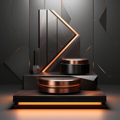 modern luxury, black with rose gold podium in studio mockup for product display, branding, identity and presentation