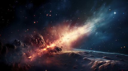 Cosmic Collision. Dazzling Dance of Galaxies Unveiling the Vast Splendor of the Universe. Theme of space and planets.