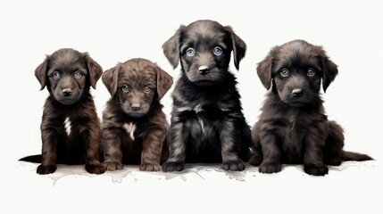 collection of cuddly black pup adorable gaze, isolated white background