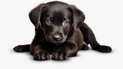 black puppy's innocent eyes, isolated white background