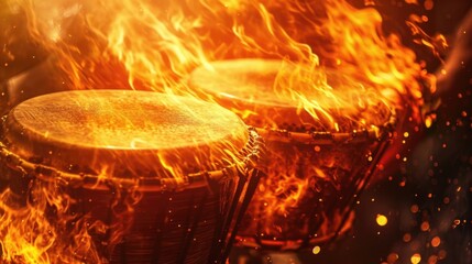 Flames dance in sync with the thunderous drumming unleashing a fiery display of rhythm and music