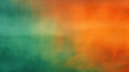 abstract art background with a gradient transition from cool green to warm orange, textured with expressive brush strokes for creative design use - obrazy, fototapety, plakaty