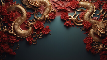 Obraz premium Chinese dragon background with copyspace for your design. Dragon concept. Generative AI.