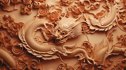 Chinese dragon background with copyspace for your design. Dragon concept. Generative AI.