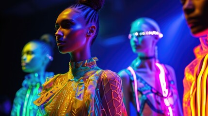 The neon fashion runway is lit up with bright hues and daring styles pushing the boundaries of traditional fashion norms