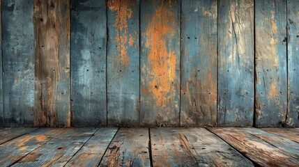 Timeworn wood planks, each bearing the unique charm of cracks and alluring wood fibers. Old wood background. - obrazy, fototapety, plakaty