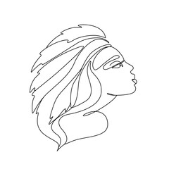 Woman profile abstract portrait, continuous line drawing, tattoo, print and logo design, girl is single line on white background, isolated vector illustration.