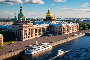 The Beauty of the Century: A view of the Spit on Vasilyevsky Island, St. Petersburg generative ai
