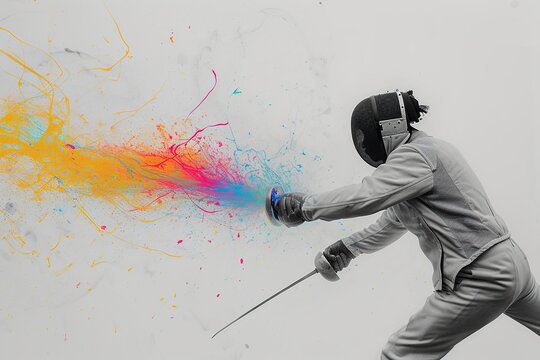 Electric Duel: Colorful Sparks in Minimalist Fencing Match