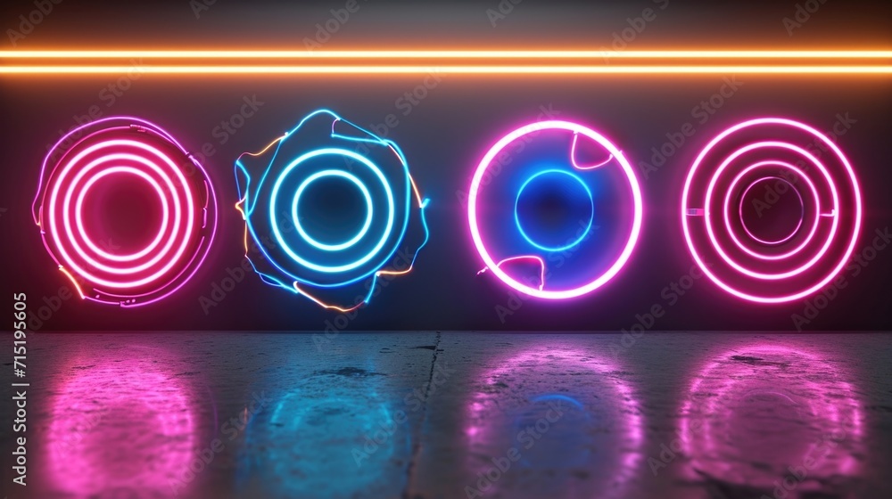 Poster each neon icon pulsates with a unique pattern adding movement and dynamism to the design