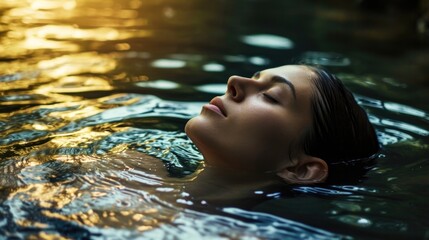 With each breath, the water gently caresses the body, promoting relaxation and quieting the mind for a more profound meditative experience. - obrazy, fototapety, plakaty