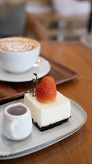 strawberry cheesecake serve with coffee
