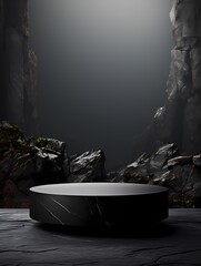 natural scene dark black podium stone with lighting product display scene For Product Presentation Background