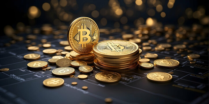 Create an image with virtual coins and icons to visually represent the concept of digital money.