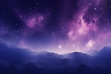 Purple space with shining stars, nebula, and planets. Milky Way galaxy background. Generative AI