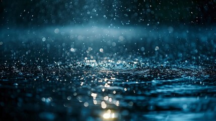 water droplets close up with light reflection on the water surface. The splash of sparkling water is very dramatic.