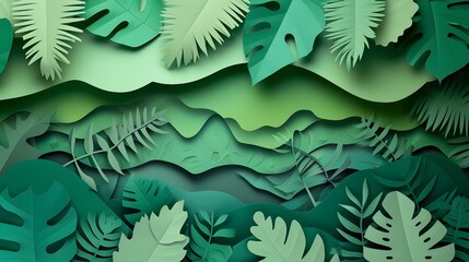 Save the world with ECO or ecology and environment conservation creative idea concept.Green forest with trees and leaf with nature background layers paper art, paper craft, paper cut style.