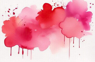 Pink and red watercolor stains with smudges and copy space