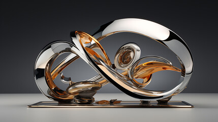 An avant-garde digital sculpture twisting metal and abstract shapes. reflecting modernity complexity