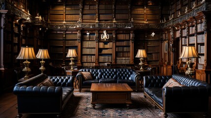 Elegant Traditional Library Interior with Dark Wood