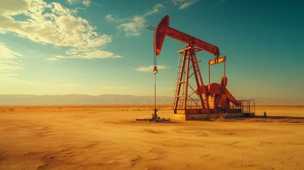 Fotobehang oil pump jack rig on desert, energy industrial for petroleum gas production © kitti